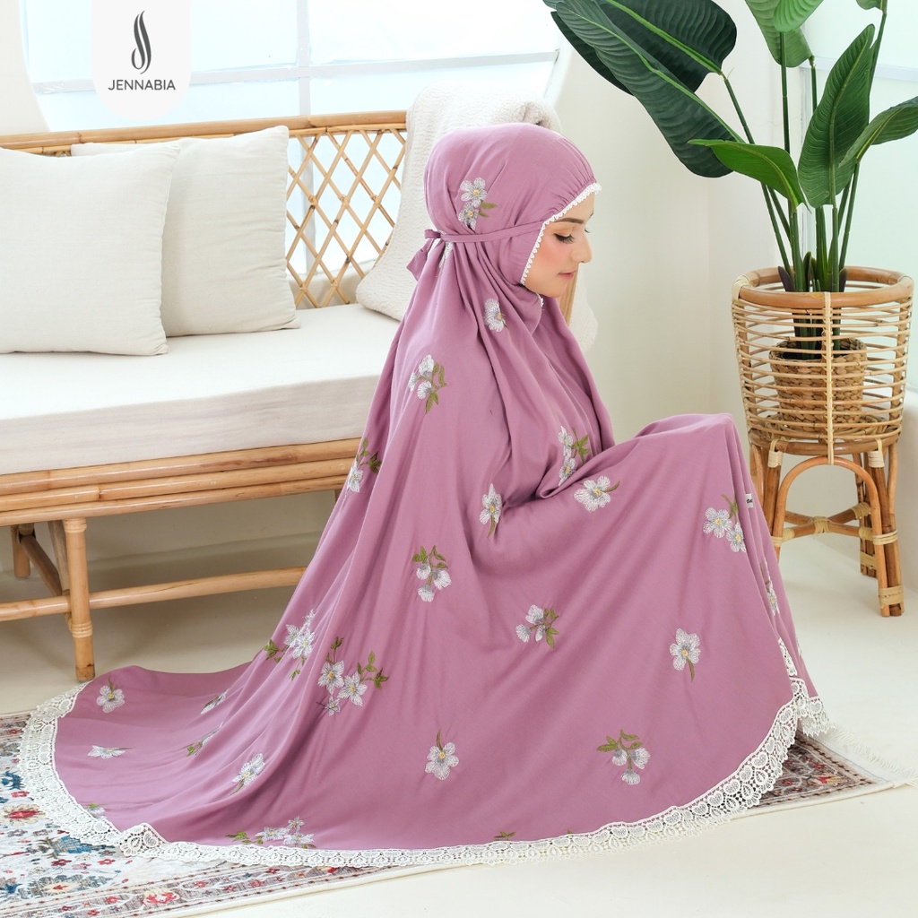 JENNABIA - Mukena Dewasa Jumbo Rayon Premium Bordir Bunga Amaryllis