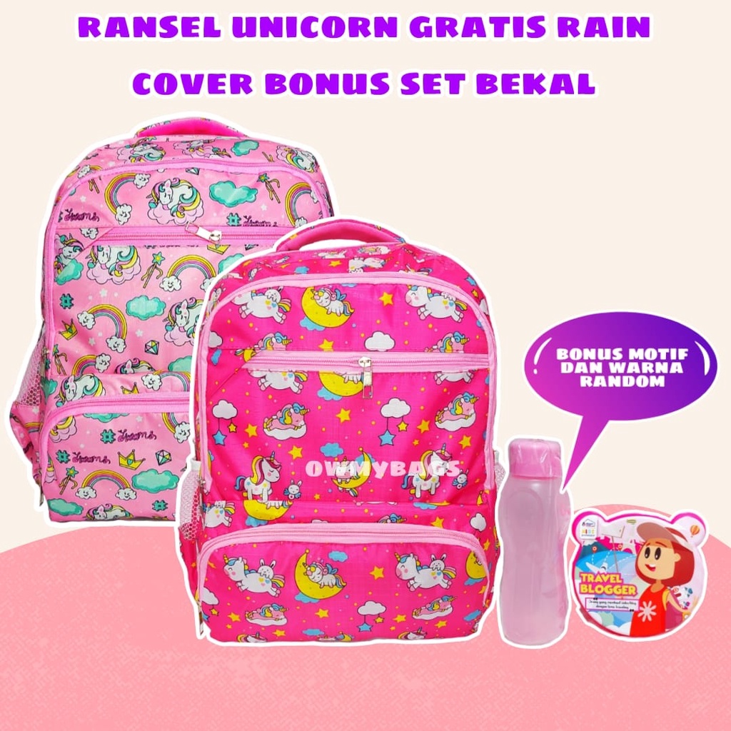 Tas Sekolah Anak Perempuan Gratis Hadiah - Tas Anak SD - Ransel Unicorn - Tas Karakter Hello Kitty - Tas Lucu - Tas Gratis Botol - Tas Anak SD/SMP/SMA - Ransel Anak Perempuan - Ransel Anak Berbonus Banyak - Joyashuz