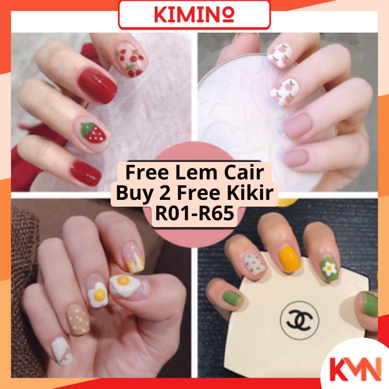 KMN R01-R129 24pcs Kuku Palsu Murah Free Lem Tahan Air Fashion Nail Art Korea Fake Nails Manicure