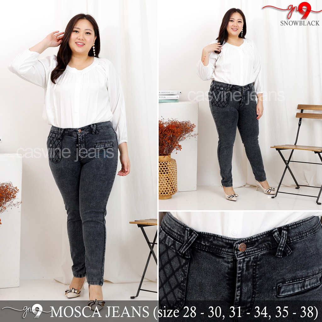 CASVINEJEANS || Celana Jeans Wanita Mosca Jahit Kantong Bigsize Jumbo Snow Mom Jeans