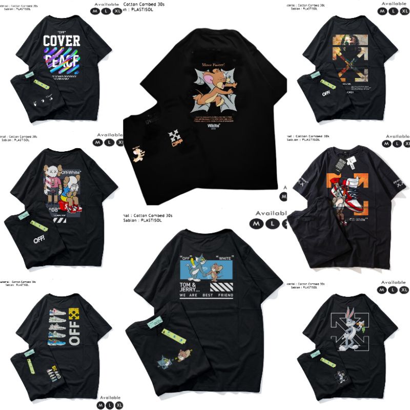 T'SHIRT OFF WHITE TOM JERY / KAOS OFF WHITE BOTOL SPRAY / BAJU OFFWHIT COVER / JOKER OFFWHIT / ORIGI