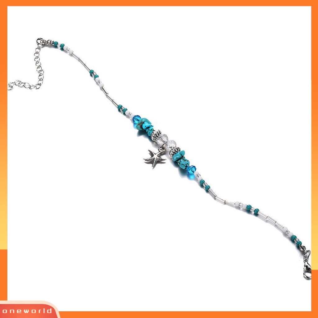 [WONE] Wanita Bohemia Bintang Laut Turquoise Bead Adjustable Foot Rantai Gelang Kaki Perhiasan Untuk Pakaian Sehari-Hari