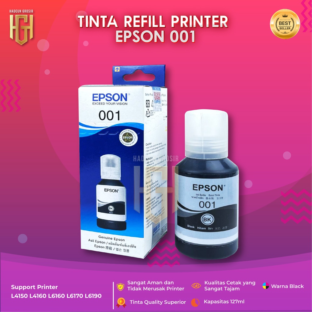 Tinta Epson 001 Black Tinta Printer L4150 L4160 L6160 L6170 L6190 Premium