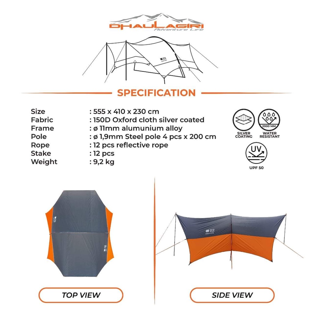 Flysheet DHAULAGIRI Canopy Dome Atap Tenda Camping Free Frame Alloy