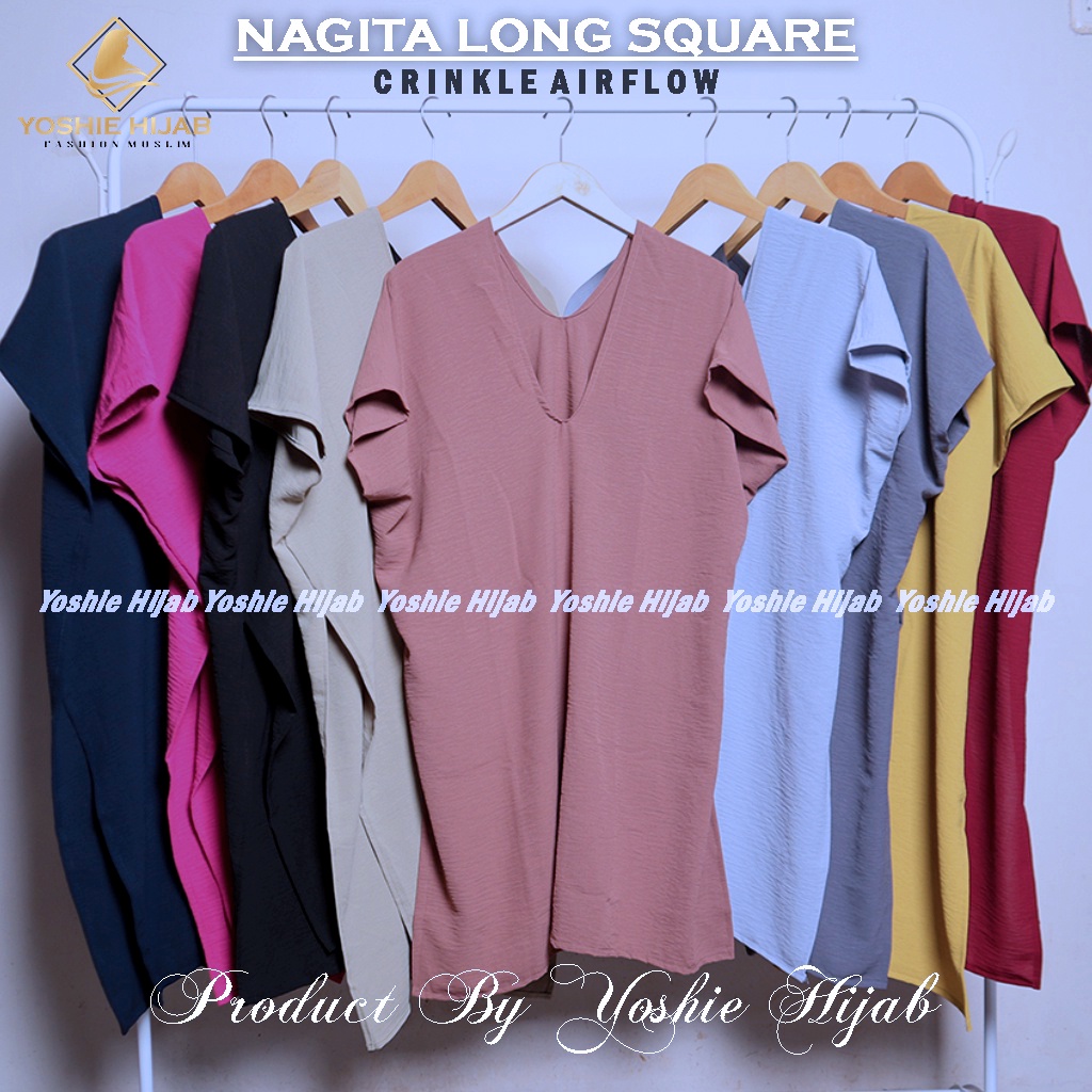 Nagita Long Square Crinkle Airflow Tunik Crinkle Atasan Crinkle Wanita