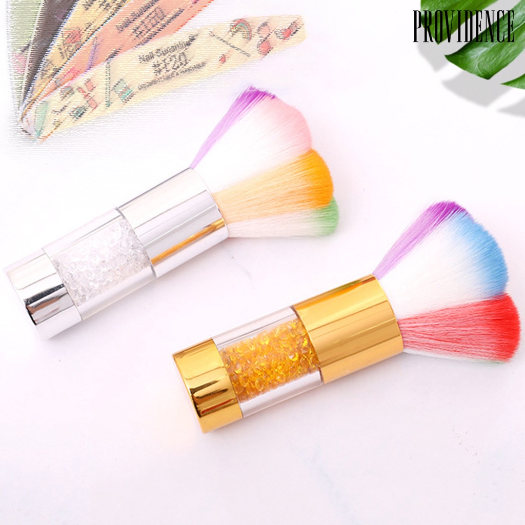 Providence Sikat Pembersih Kuku Bulu Lebat Gagang Berlian Imitasi Lembut Penghilang Debu Bebas Serat Pelangi Nail Brush Remover Cleaner Alat Salon Kuku