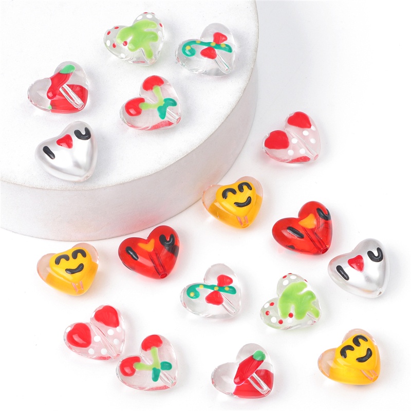 Resin drop oil love beads pattern beads Dengan Manik-Manik Berlubang Manik-Manik Jarak Longgar Digunakan Kalung Anting DIY Membuat Kerajinan Perhiasan