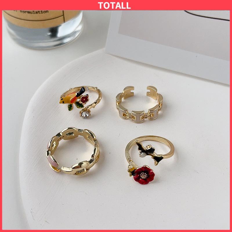 COD Cincin Model Terbuka Bahan Alloy Desain Bungaburung Hias Berlian Imitasi Untuk Wanita Aksesori Cincin Serbaguna-Totall