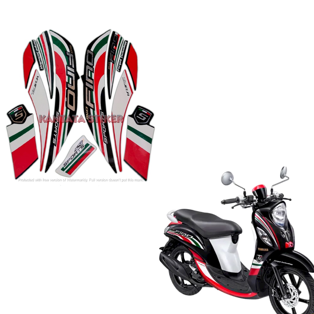 STIKER STRIPING LIS LES BODY MOTOR YAMAHA FINO SPORTS 2015 HITAM MERAH STANDAR FULL SET