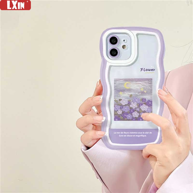 New Case Realme 10 C33 C30 C31 C35 C21Y C25Y C21 Realme C11 C25 C17 C15 C12 C3 C2 Realme 8i 7i 5i 6i 7 Pro Lukisan Cat Minyak Bunga Ungu Gelombang Tepi TPU Phone Case Cover