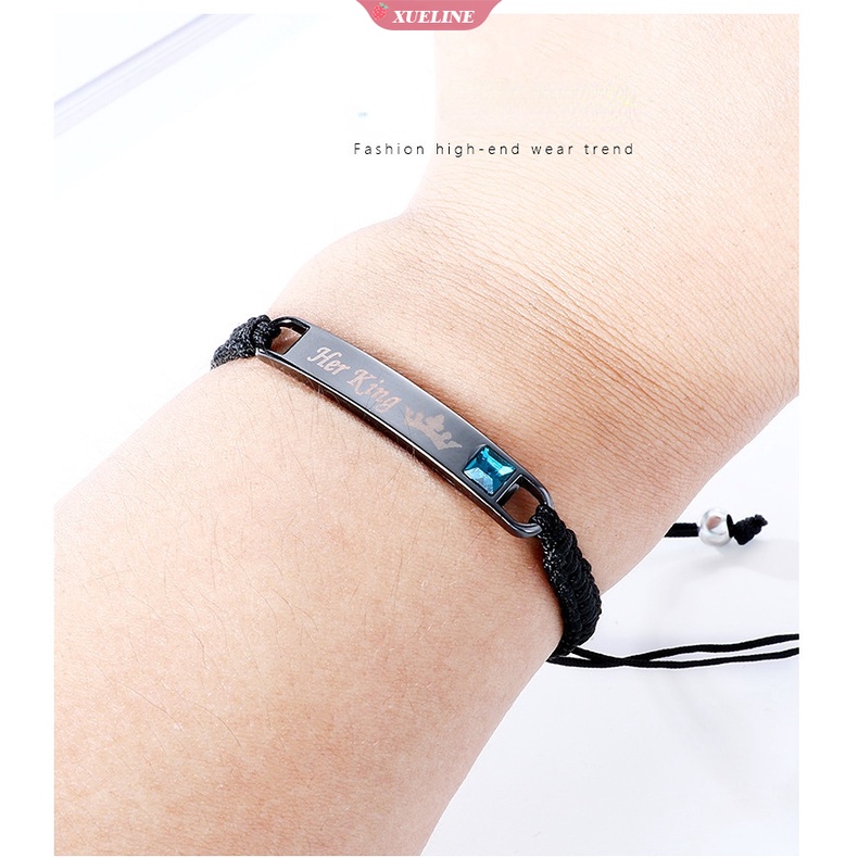 2buah/set Pasangan set Pasangan Raja Dan Ratuhisqueenherking braided bracelet Gelang tide charm Untuk Pasangan BFF use [ZXL]