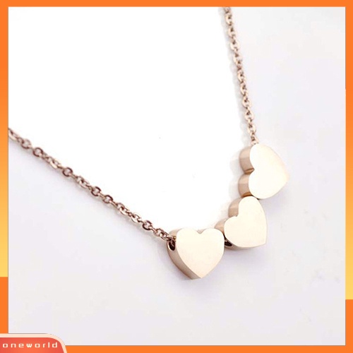 [WONE] Perhiasan Fashion Wanita Tiga Cinta Hati Rantai Liontin Pernyataan Choker Kalung Kalung
