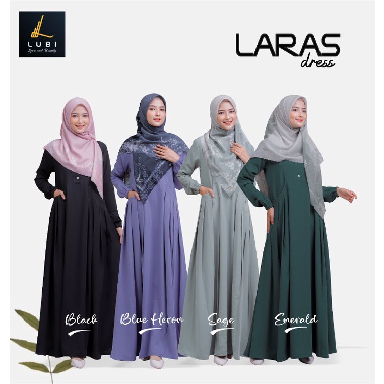 BAJU GAMIS TERBARU LARAS DRESS BLACK SAGE EMERALD BLUE HERON  BY LUBI | SEPLY LUBI PURBALINGGA