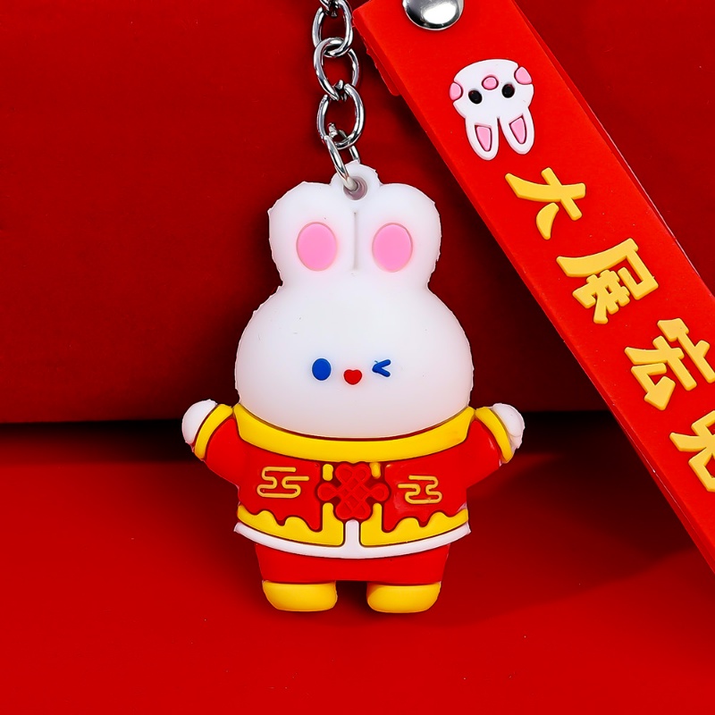 Kartun Silica Gel Rabbit Key Chain/ Gantungan Kunci Kelinci Tahun Baru/ Hiasan Kado Gantung Festival Musim Semi Imlek