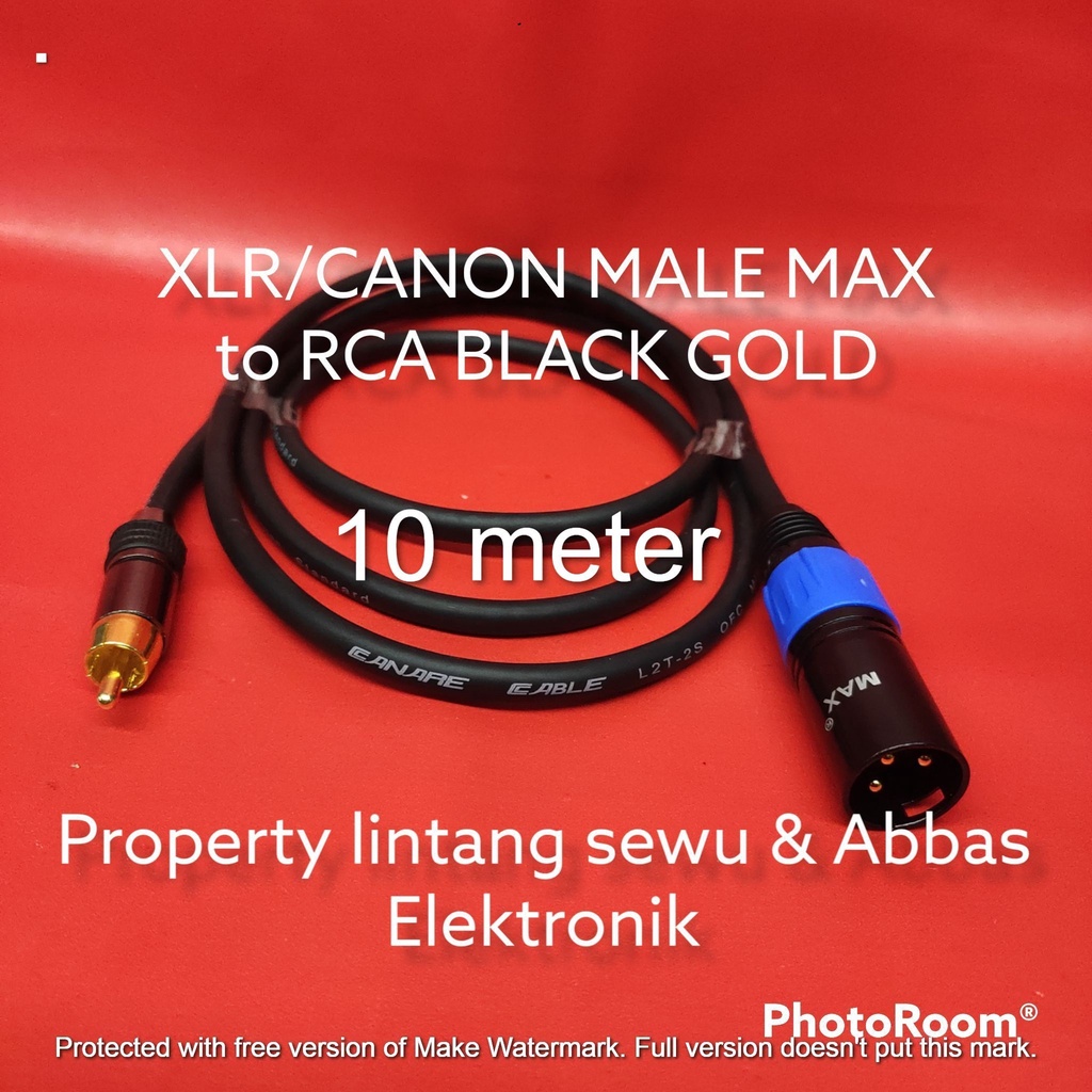 KABEL JEK RCA BLACK GOLD TO XLR CANON MALE MAX 10 METER