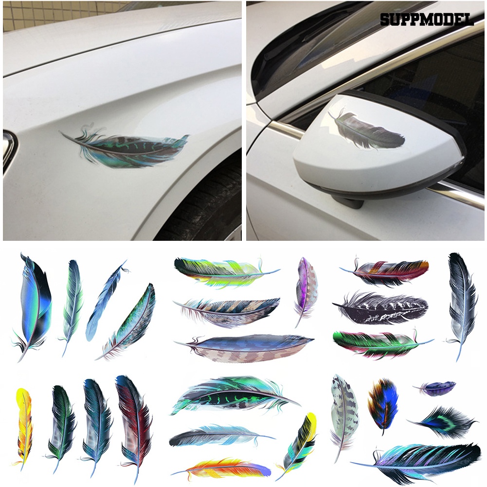 [Dekorasi] 1set Kreatif Bulu Warna-Warni Body Mobil Stiker Cermin Hias Decal Decor