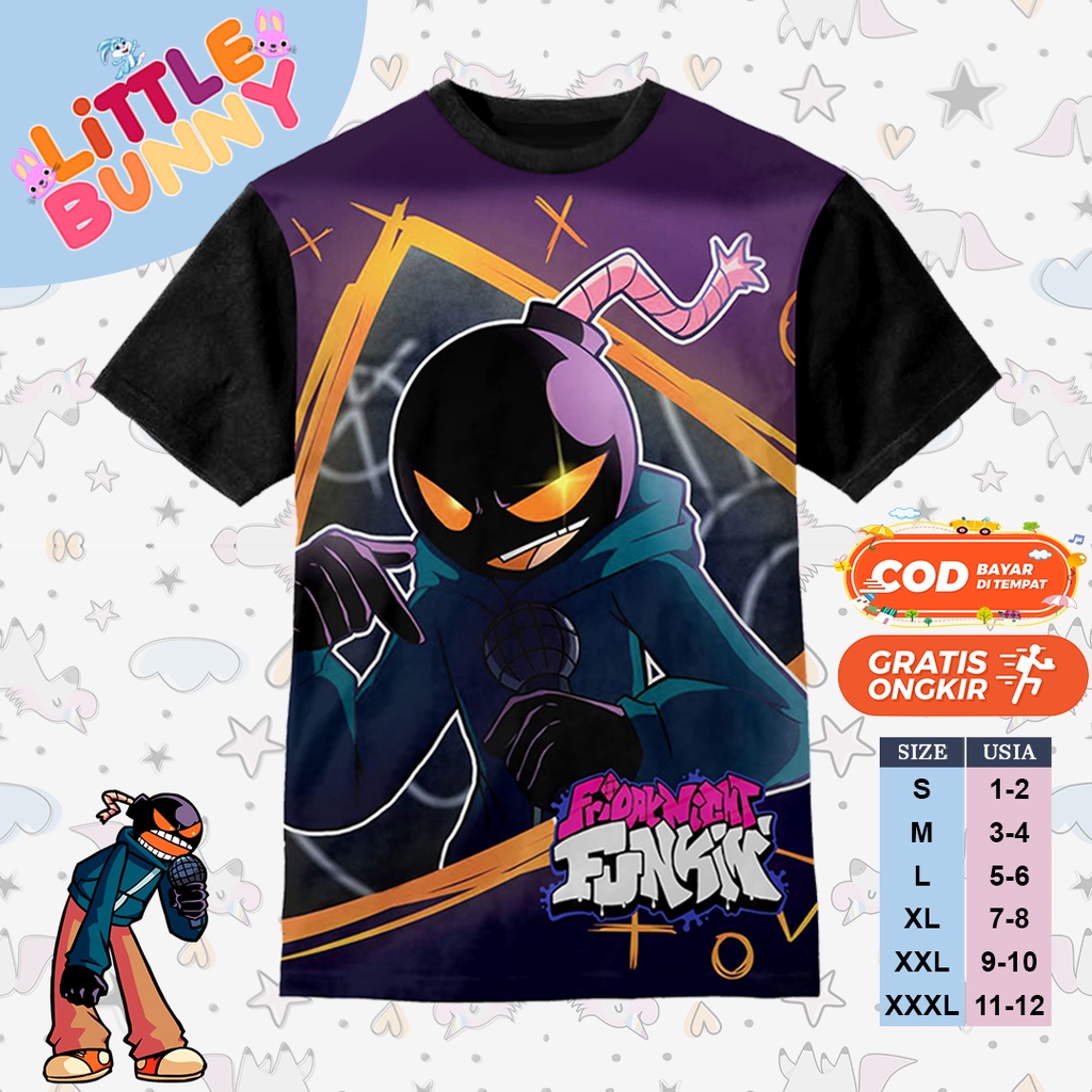 KAOS ANAK KARAKTER 3D WHITTY FNF FUNKIN ART 5 BAJU KAOS ANAK FNF - LITTLE BUNNY