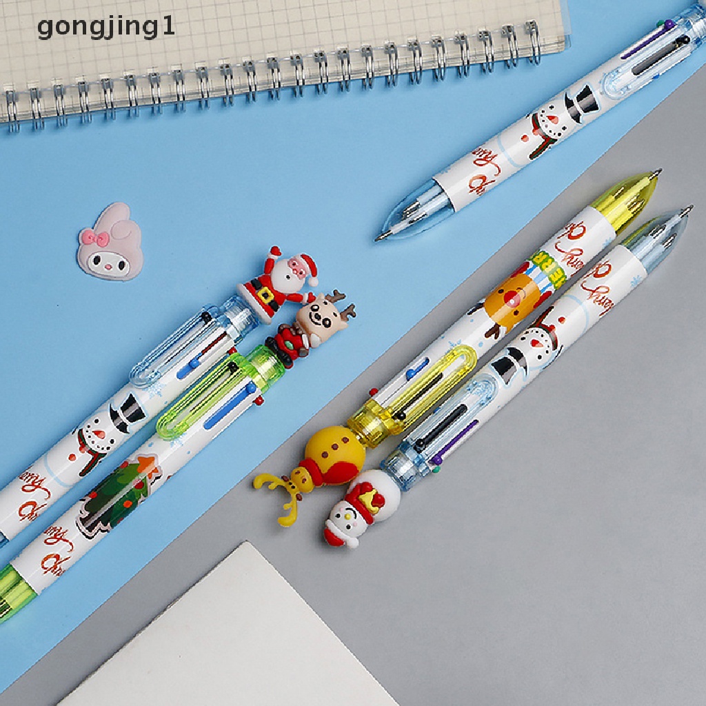 Ggg 1Pcs Natal 6warna Bolpoin Lucu Kawaii Xmas Ditarik Rollerball Pen ID