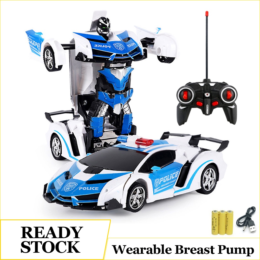 Anak RC Mobil Polisi Jadi Robot Remot Kontrol Mainan Transformer Car Remote Control Rechargeable