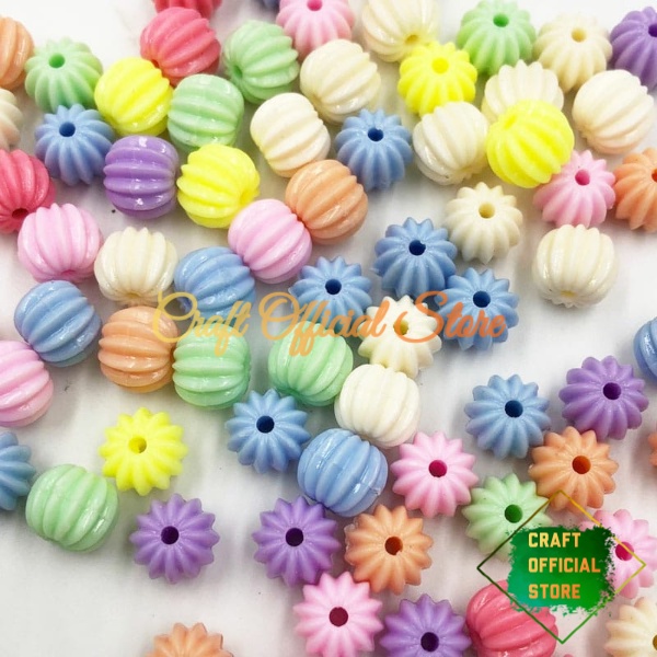 25 Pcs Manik Mote Bola garis 10mm Pastel