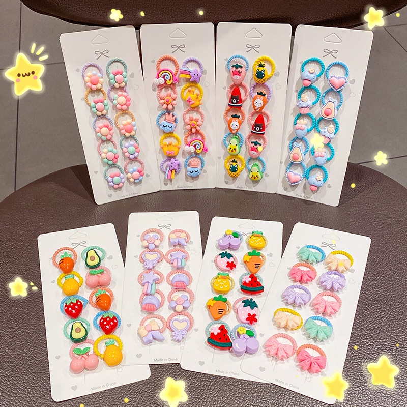 10 Pcs Ikat Rambut Anak Kartun Kepala Hewan Lucu Karet Gelang Aksesoris Rambut Korea / Kunciran Mini Import Isi 10