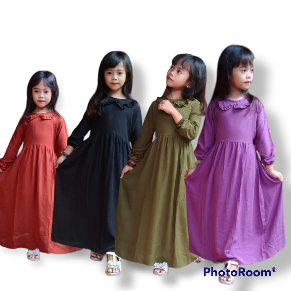 Gamis Anak Perempuan Polos Usia 4sampai 11 tahun /Baju Gamis Anak Perempuan Kekinian/Gamis Anak Pere