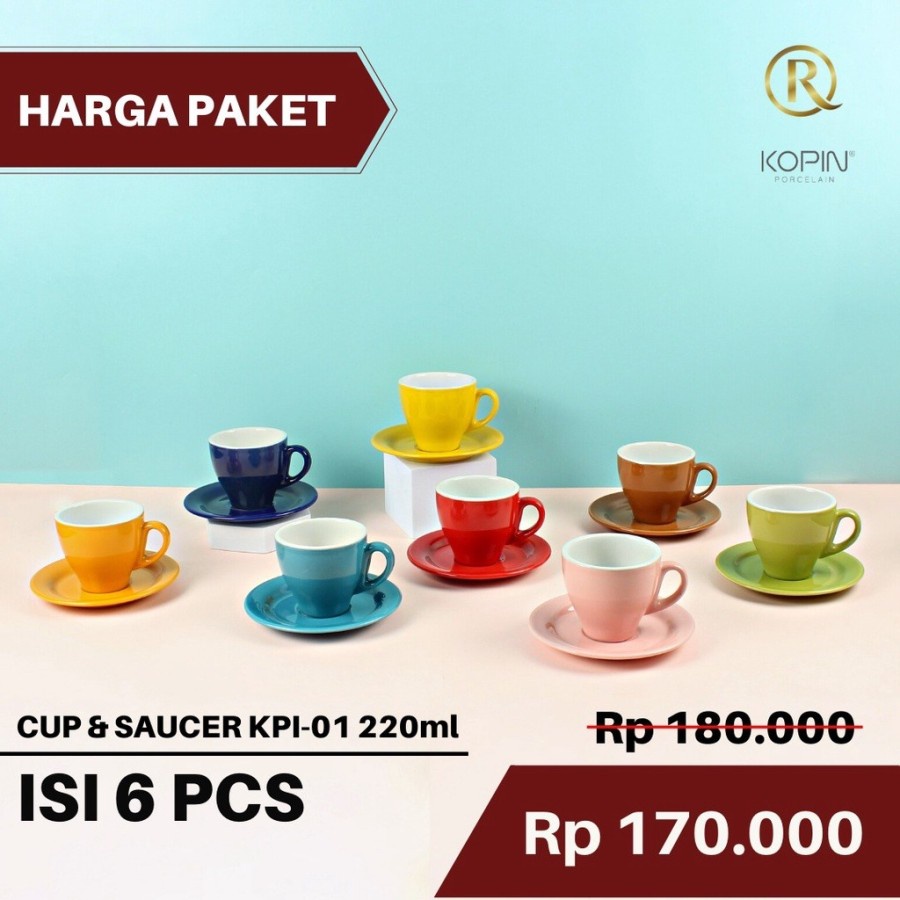 Cangkir Set Kopin Warna 6 Pcs Porcelain Mug 220 ml Set KPI-01