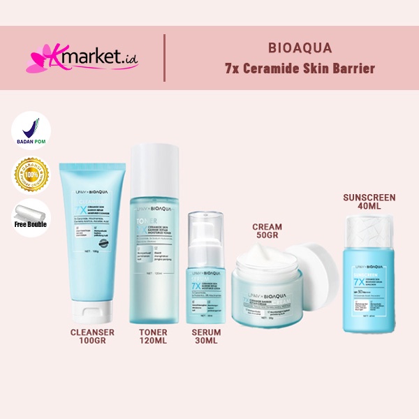 BIOAQUA 7X Ceramide Skin Barrier Repair Moisturizer Cream 50g | Moisturize Lotion 30ml | Moisturize Toner 120ml | Cleanser 100g