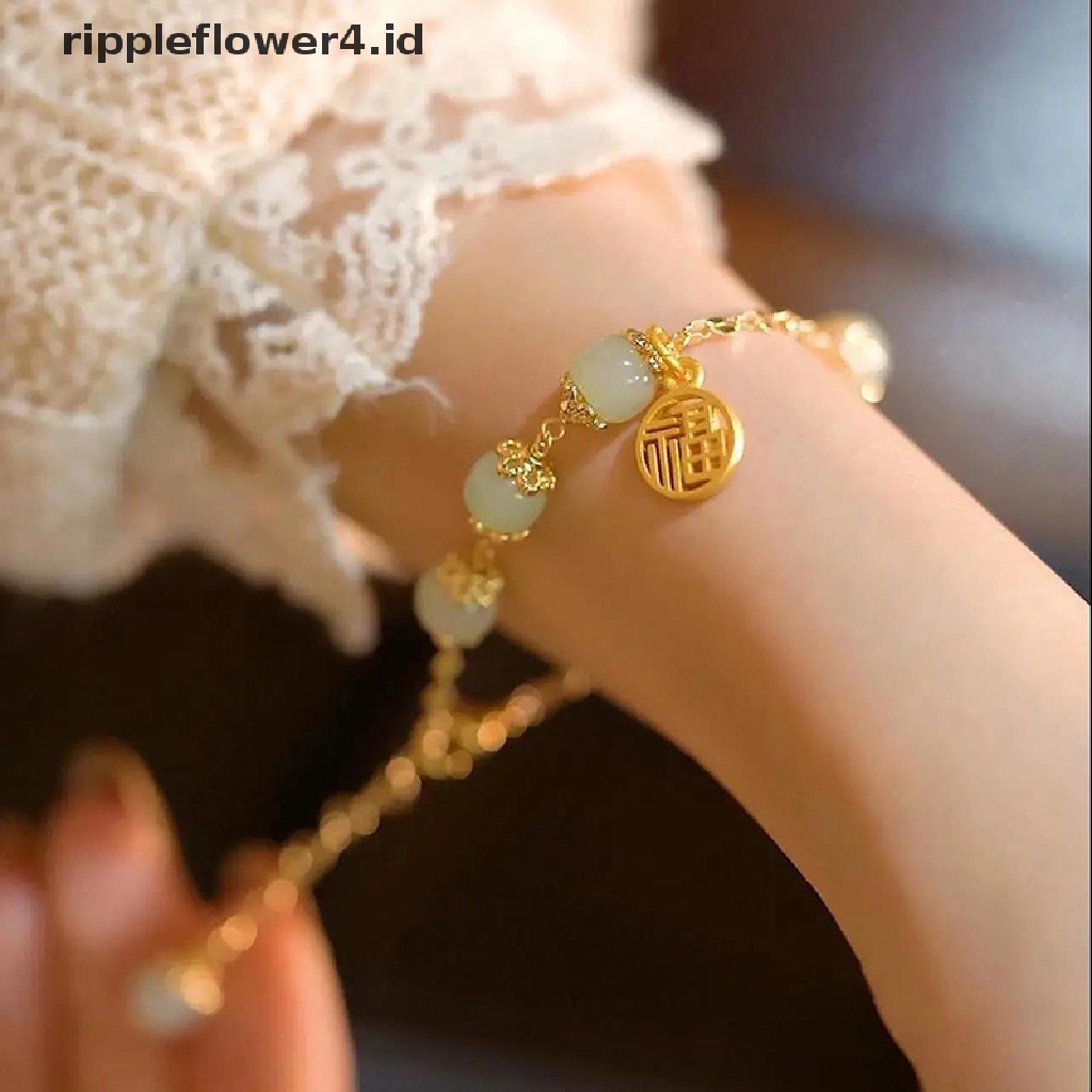 {rippleflower4.id} Fu Karakter Keberuntungan Hetian Giok Gelang Antik Kreatif Semua Pertandingan Menguntungkan Lucu Perempuan Temperamen Hadiah Fashion Femme~