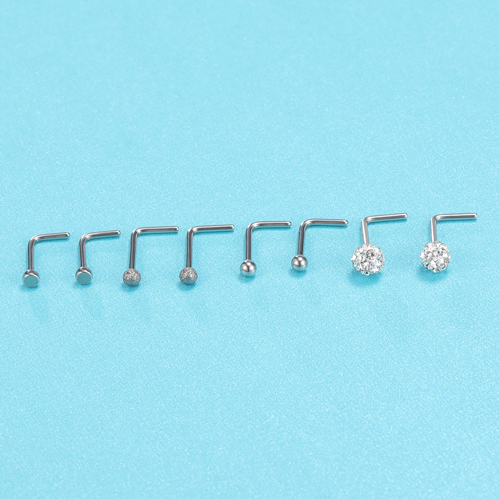 6-10pcs 1.5/2.5/2.5/3mm Warna Tindik Hidung Kristal Stainless Steel Nose Studs Heart Ball Nose Rings Bentuk L Tindik Hidung