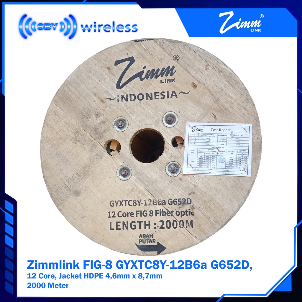 ZIMMLINK Kabel 12 Core FIG 8 , Jacket HDPE 4,6mm x 8,7mm ZIMM link Fiber Optic FIG8 Cable 2000Meter