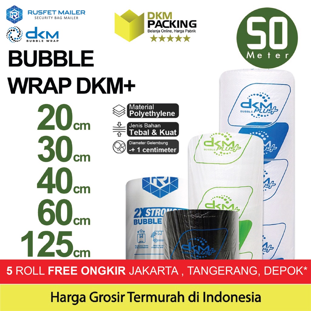 

BubbleWrap DKM PLUS 50m Plastik Bubble Wrap BERWARNA PREMIUM EKONOMIS TERMURAH / ROLL