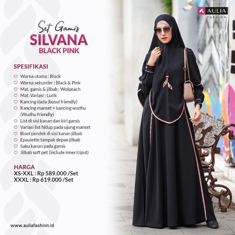 [PRELOVED] SET GAMIS SILVANA BLACK PINK AULIA FASHION ORIGINAL LIMITED EDITION
