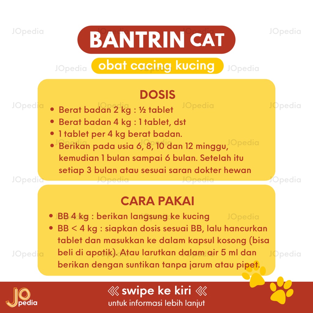 BANTRIN CAT Obat Cacing Kucing Ecer 1 Tablet bkn Drontal Catyzole