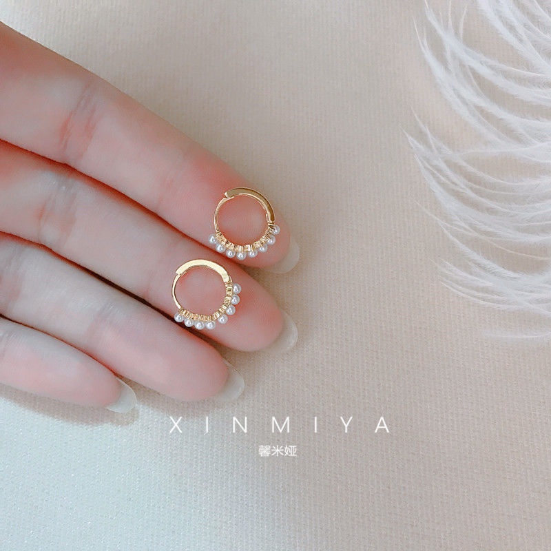 AY(CN) Anting Hoop Mutiara Untuk Wanita Anting Emas Aksesoris Perhiasan Anting