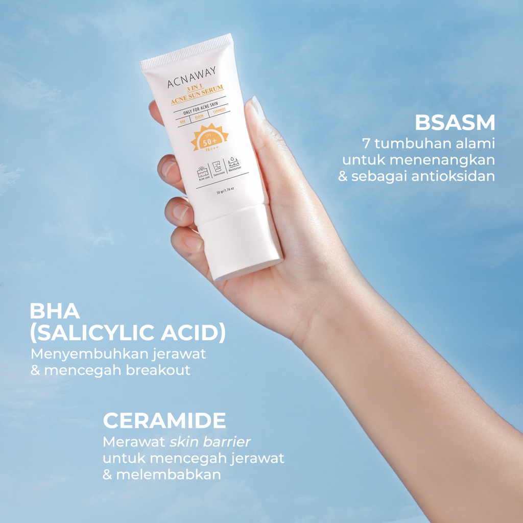 ACNAWAY 3in1 Acne Sun Serum SunScreen SPF50 PA+++ Anti UV Shield Protection Sunblock Skin Barrier Protect Skincare