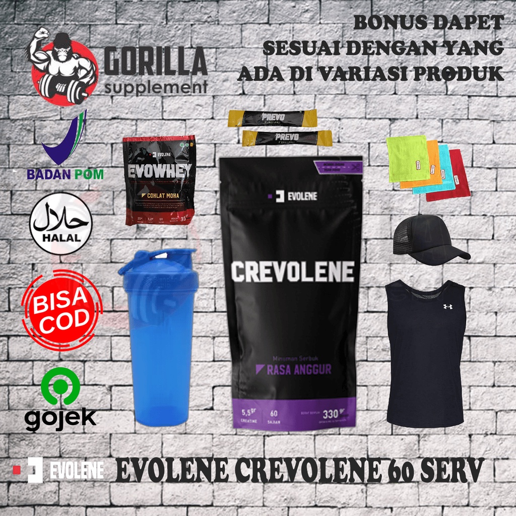 CREVOLENE 300 Gram Creatine Evolene CREAVOLENE BPOM Kreatin kretin Suplemen Fitness Whey Protein Evolene Whey isolene Original  GorillaSupplement