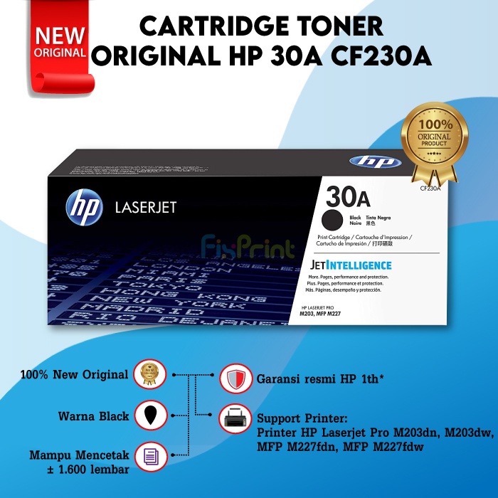 Cartridge Toner Original H 30A CF230A , Printer Laserjet Pro M203dn M203dw MFP M227fdn MFP M227fdw