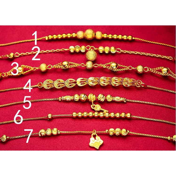 Goldkingdom Perhiasan Fashion 24 K Bangkok Aksesoris Ready Stock Gilt Gelang Kaki Transfer Manik-Manik Bell Rumbai Liontin Hadiah Wanita