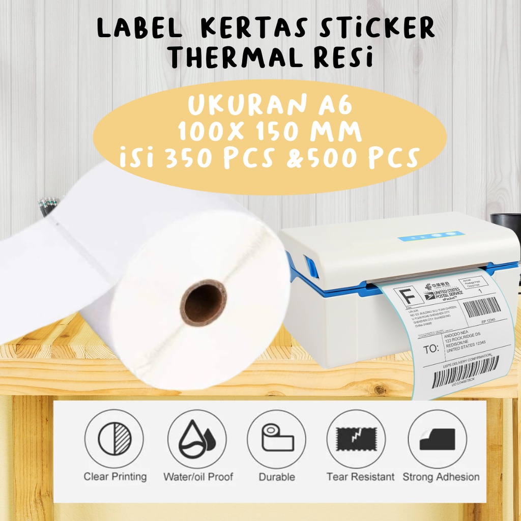 

100 x 150 Thermal Label Direct Barcode 100x150 isi 500 dan 350 pcs ukuran A6 waterproof ready siap kirim