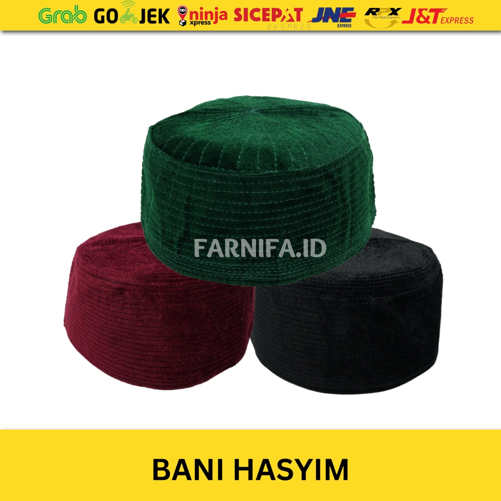 Peci Kopiah Beludru, Peci Bani Hasyim, Hijau,Hitam, Maroon, Peci Bludru Dewasa