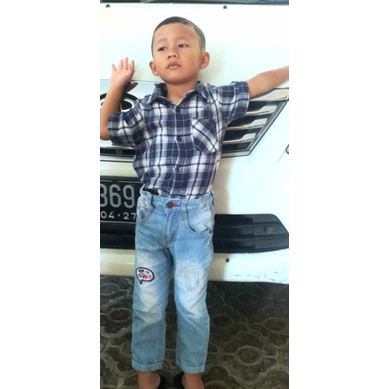 kemeja anak pria lengan pendek hem motif kotak kotak