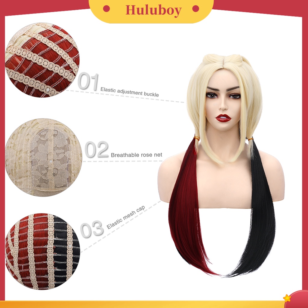 Wig Rambut Sintetis Model Panjang Lurus Warna Hitam Merah Putih Tahan Panas Untuk Pesta Kostum Cosplay