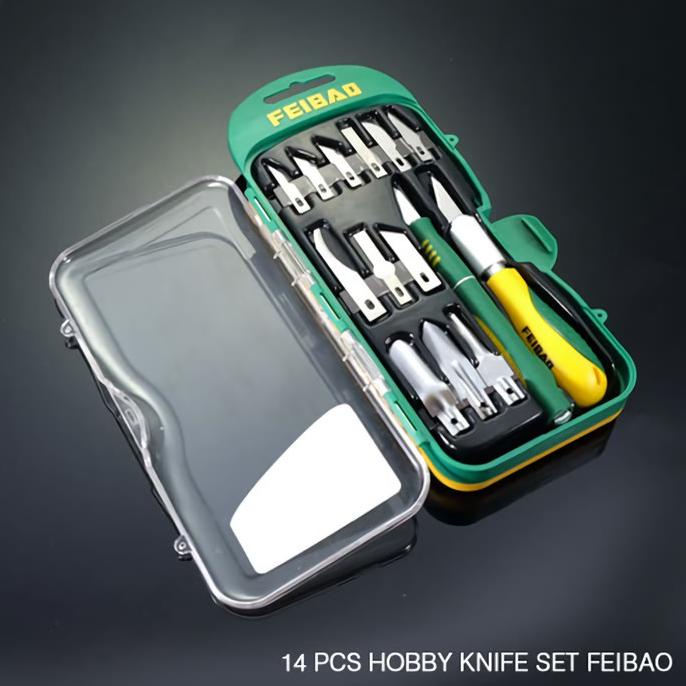 

Hobby knife set 14pcs Pisau Ukir kertas kayu karet pen