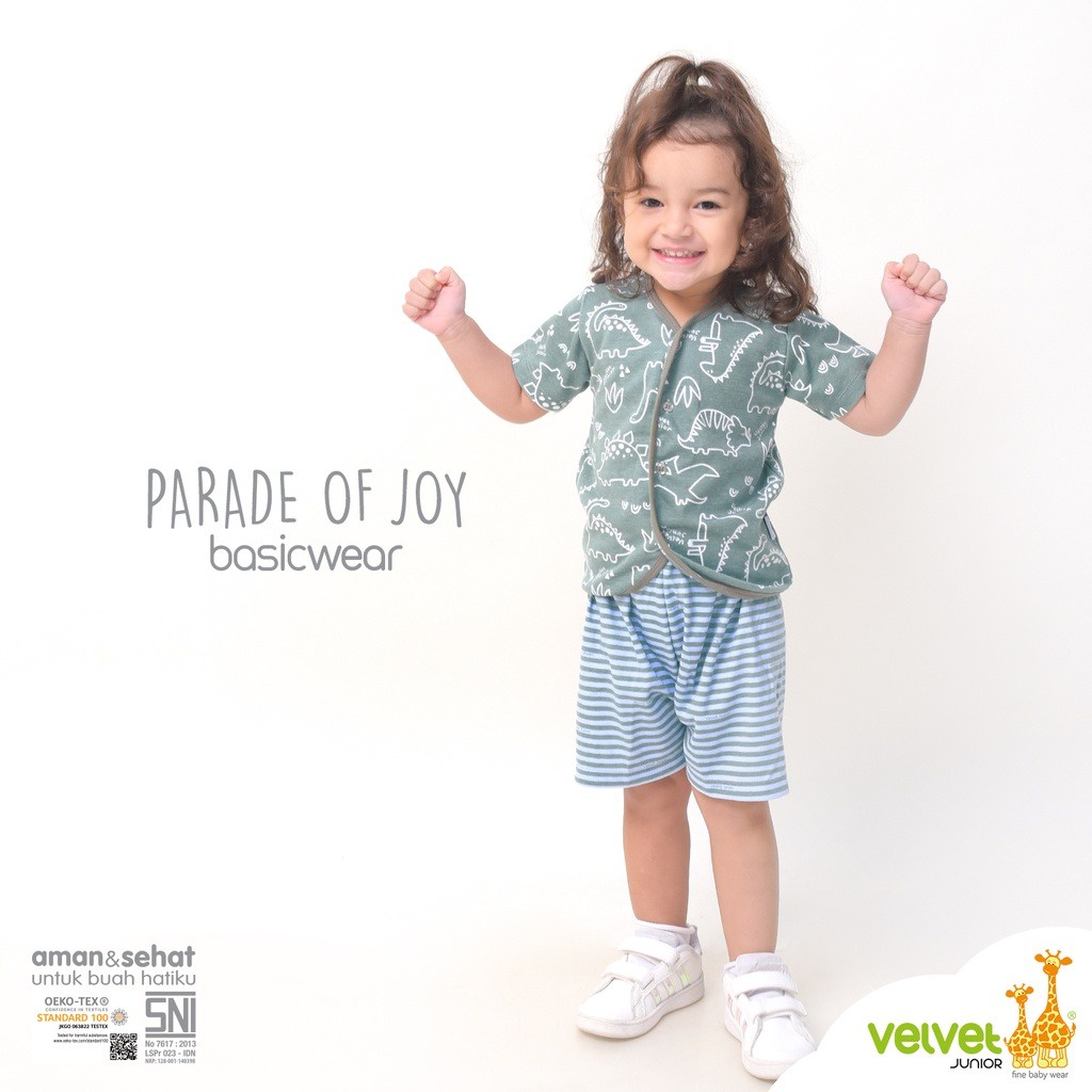 Velvet Junior Stelan Lengan Pendek Kancing Tengah  &amp; Celana Pendek Parade Of Joy Series - Per 3 Pcs