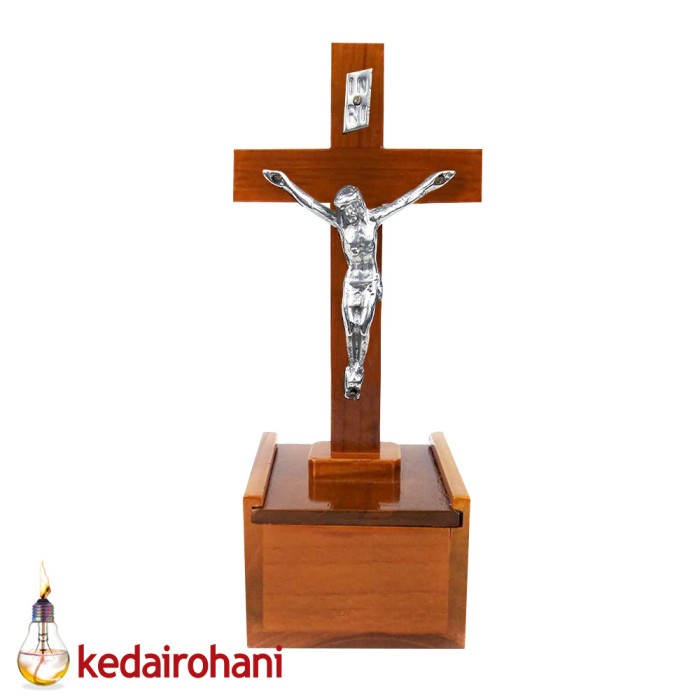 

Nemodorry Salib Duduk Katolik Kayu Kotak Rosario Corpus Tubuh Yesus Logam 17Cm