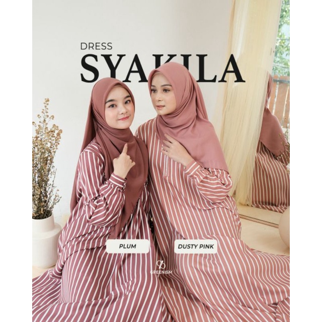 SYAKILA DRESS BY GREENISM Gamis Motif Salur Elegant Fashion Muslim