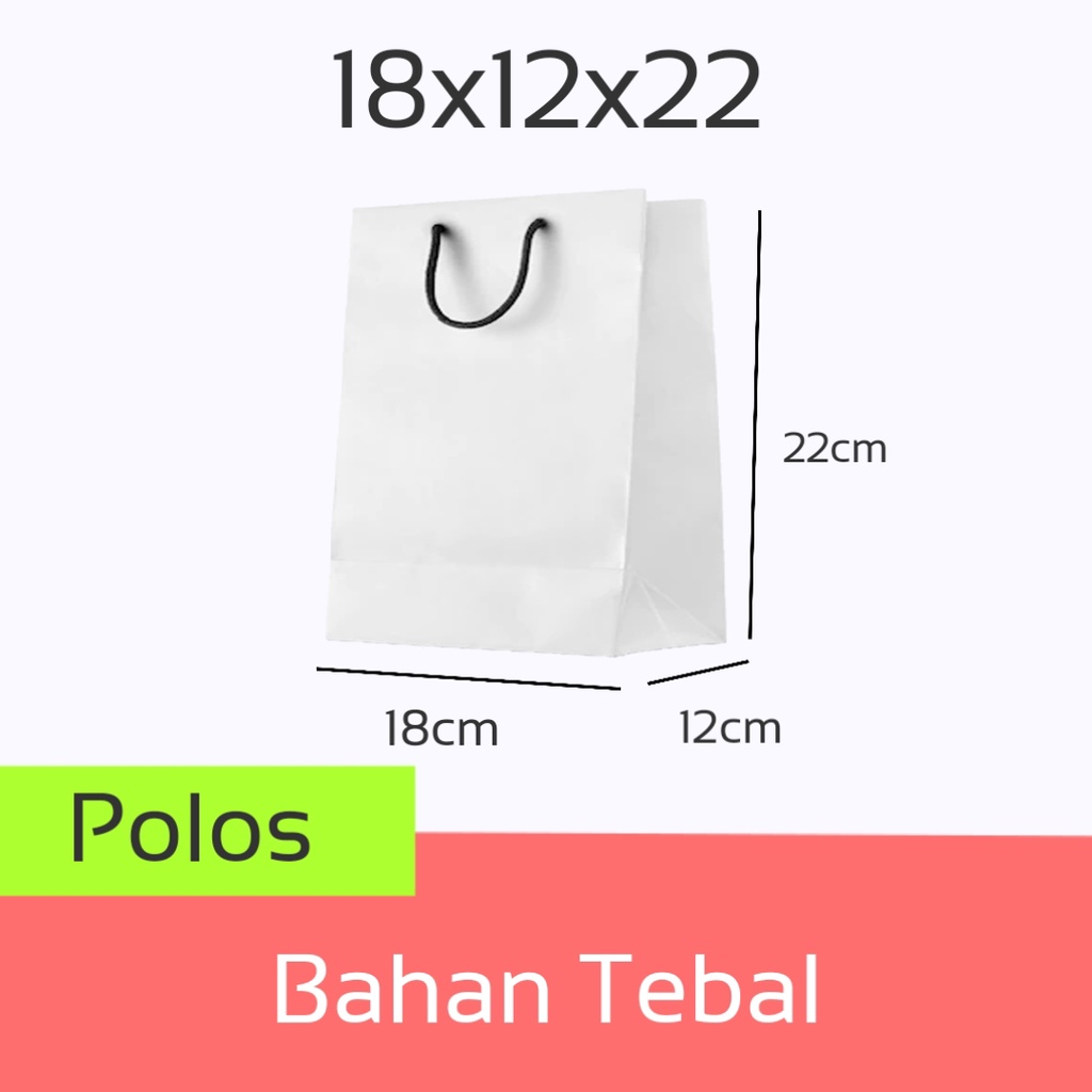 

Paper Bag Putih Polos Custom Kado Bahan Tebal Ukuran 18x12x22