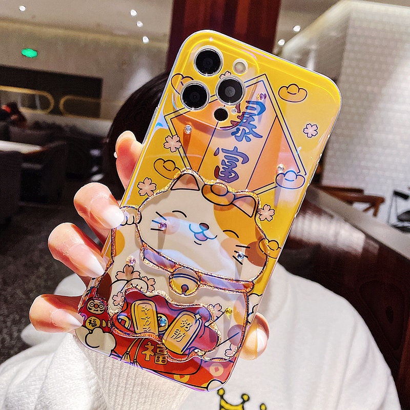 IPHONE Casing Ponsel Desain Lucky Yellow Rich Cat Golden Edge Yang Kompatibel Dengan Iphone12 13 14 11 Pro Max X Xs Max Xr Ppqqsw