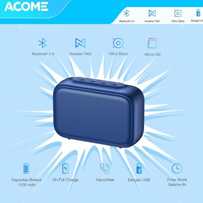 ACOME A1 Bluetooth Speaker Portable Ultra Bass TERLARIS TERPERCAYA ORIGINAL